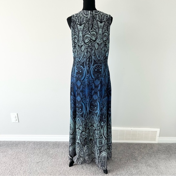 R&B Collection Turquoise Floral Sleeveless Ombre Maxi Dress - Picture 3 of 14